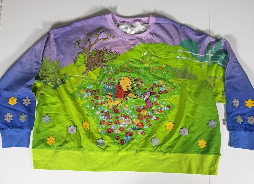 Disney Winnie The Pooh Piglet Eeyore Tigger Embroidered Sweatshirt 2X NWT Floral
